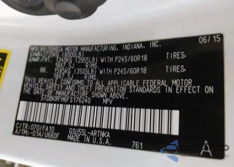 2015 Toyota Highlander Le Plus V6 из США, поврежденный, VIN 5TDBKRFH6FS176240